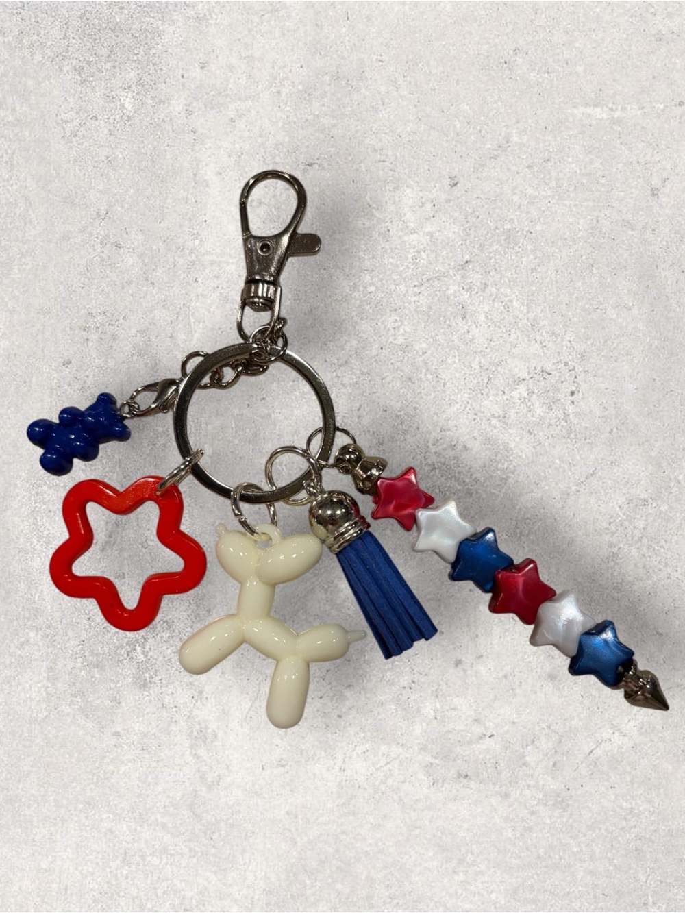 Patriotic Star & Tassel Keychain Card Holder Charm - Blue, Red, Cream